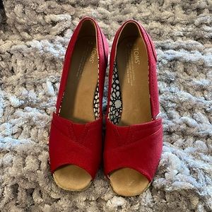 Toms Red canvas wedge, size 8.5. Worn once